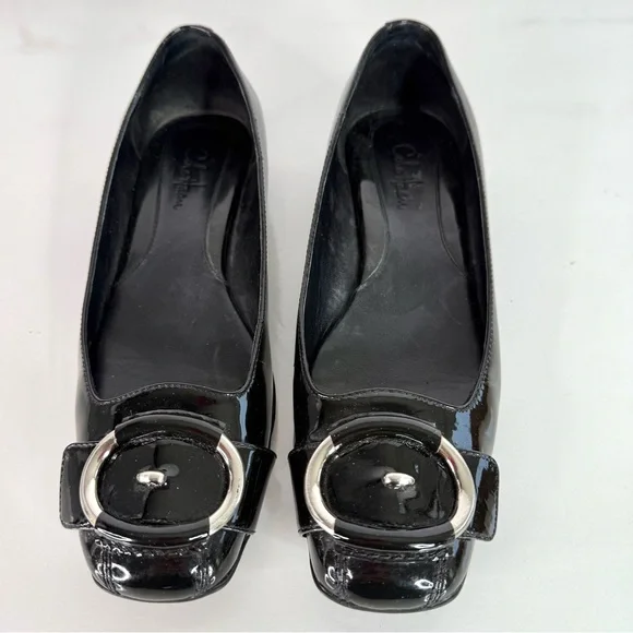 COLE HAAN NIKE AIR COLLAB Size 5.5 Black Patent Leather Ballet Flat Slip Shoes - Picture 3 of 16